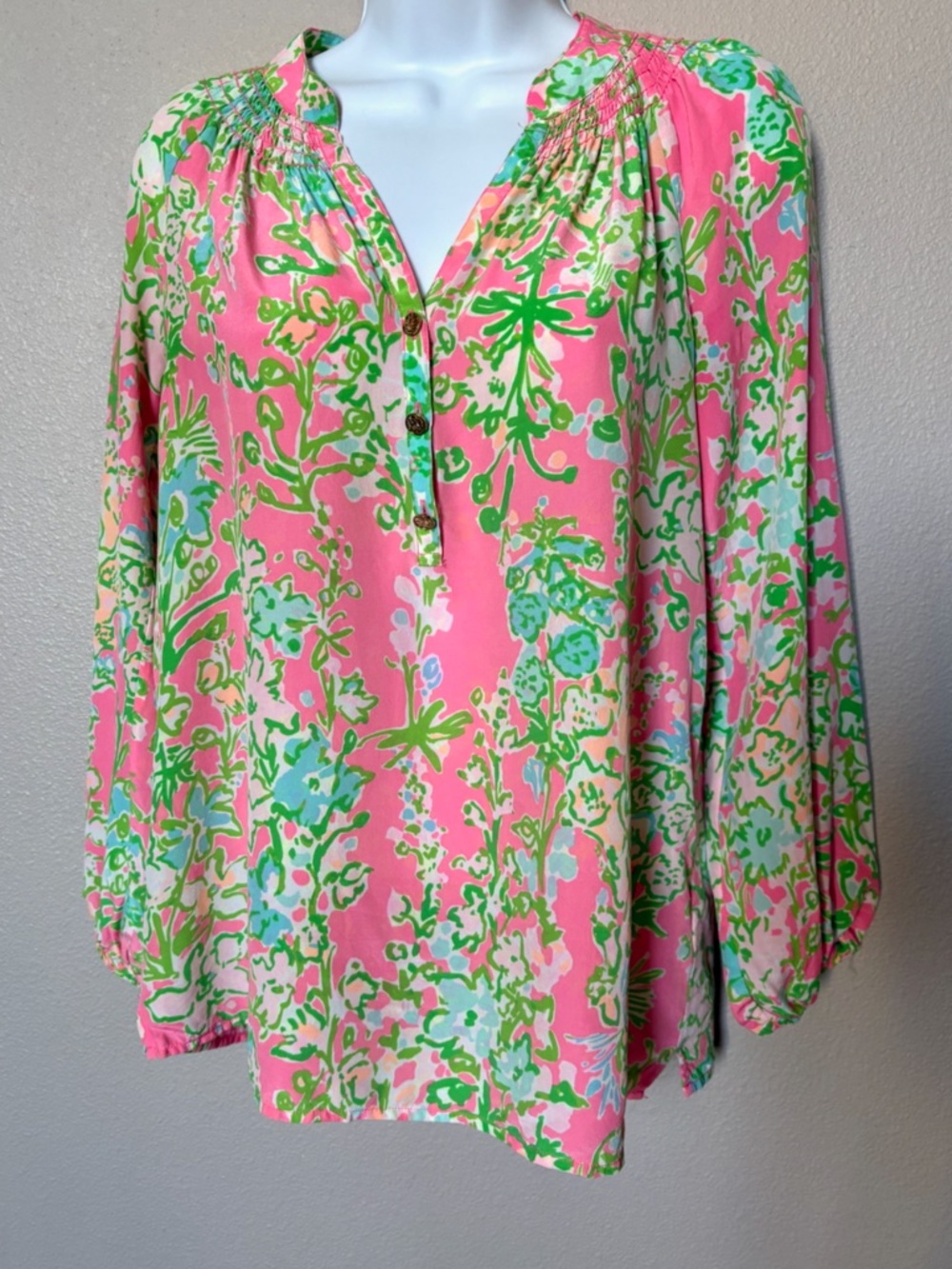 Lilly Pulitzer Elsa Top XS Pink Floral 100% LS Silk Blouse - Read condition